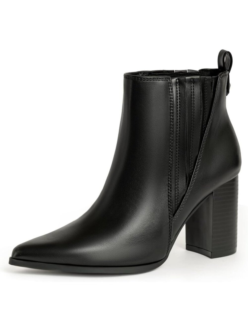 Women's Brown Black Chunky High Heel Ankle Dess Booties Faux Leather Pull-On